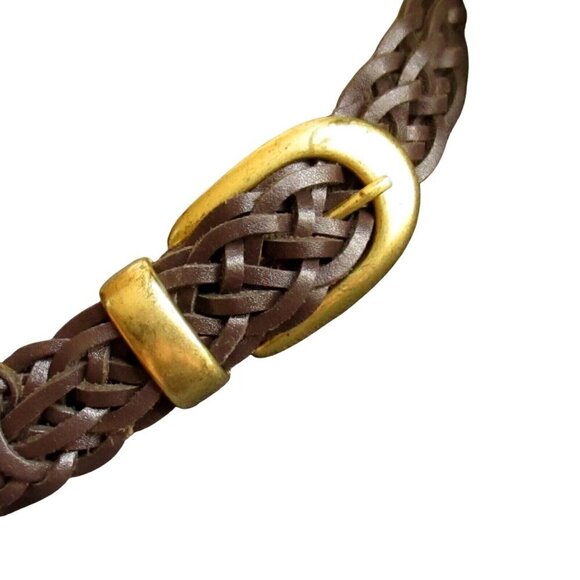 Vintage Capezio Woven Brown Leather Belt With Brass Buckle ML Size - Picture 1 of 3